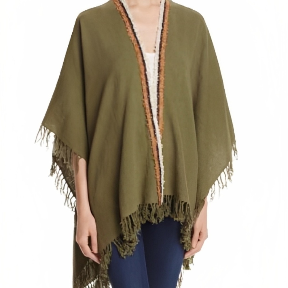 NEW Gaynor Pashmina Women's Officina Embellished Fringe Trim Ruana Cape